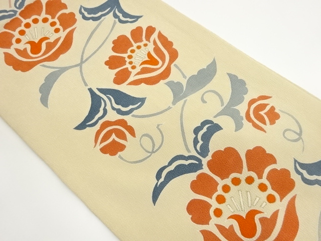 JAPANESE FUKURO OBI / CHIRIMEN / KINSAI / FLORAL PLANTS